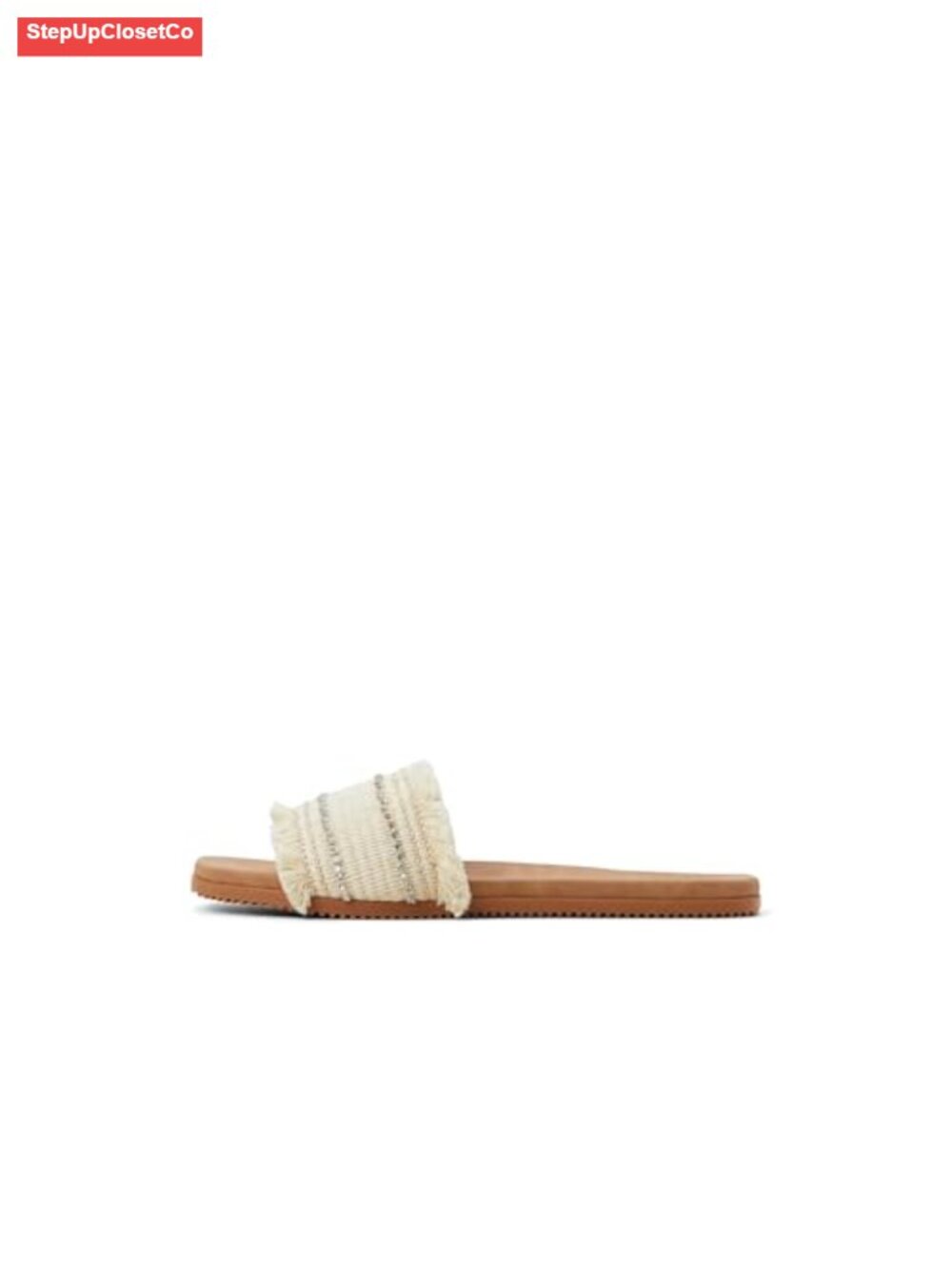 Women's Raffia Flat Sandals Slide Slip-On Woven Strap - Picture 1 of 4